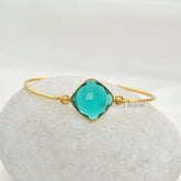 Quartz Bangle, Gemstone Bracelet, Silver Bracelet, Teal Quartz Bangle, 18mm Diamond Cut Bangle, Gold Plated Bangle, Gift For Her Valentines